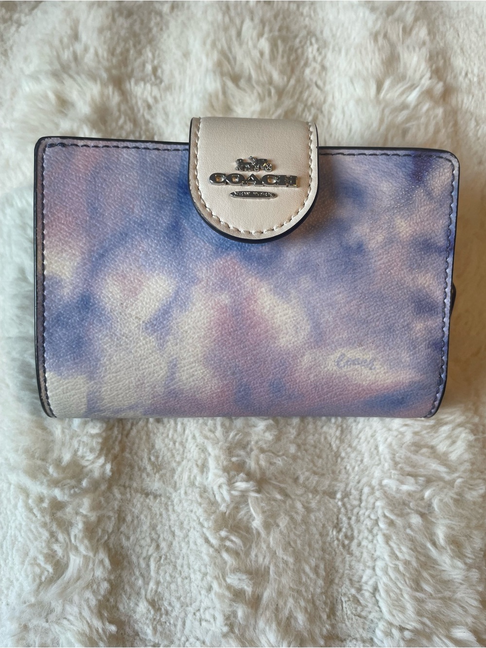 Coach Lavender Multi Tie-Dye Leather Wallet with Cream Snap